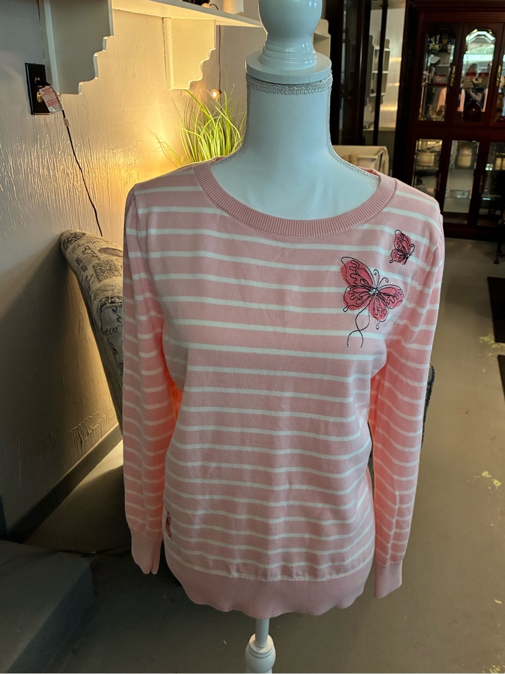 Women’s Talbots Plus Brand Pink Striped Butterfly Sweater Size 2X